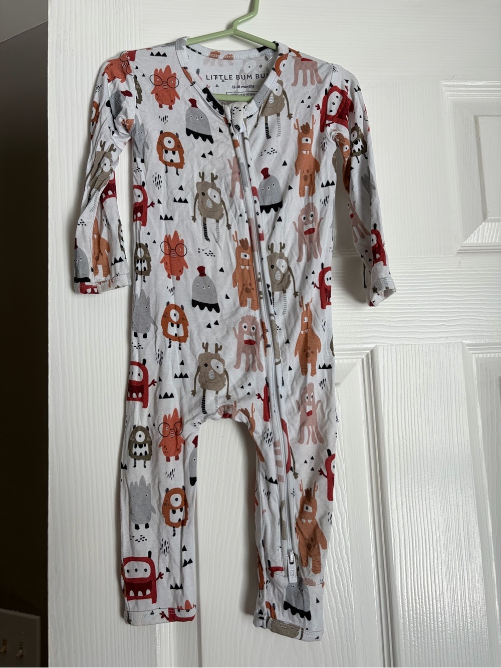 Little Bum Bums White Monster-Print Zipper One-Piece for Kids